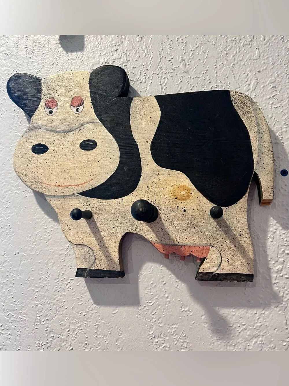 Hand Painted Wooden Cow Wall Peg Rack